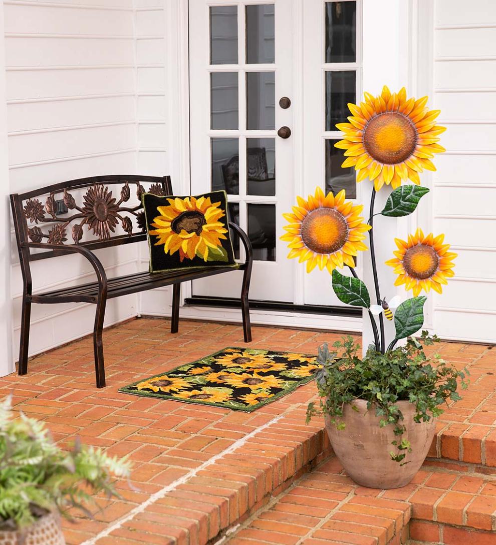Plow &amp; Hearth Metal Furniture | Outdoor Living Sunflower Metal Garden Bench