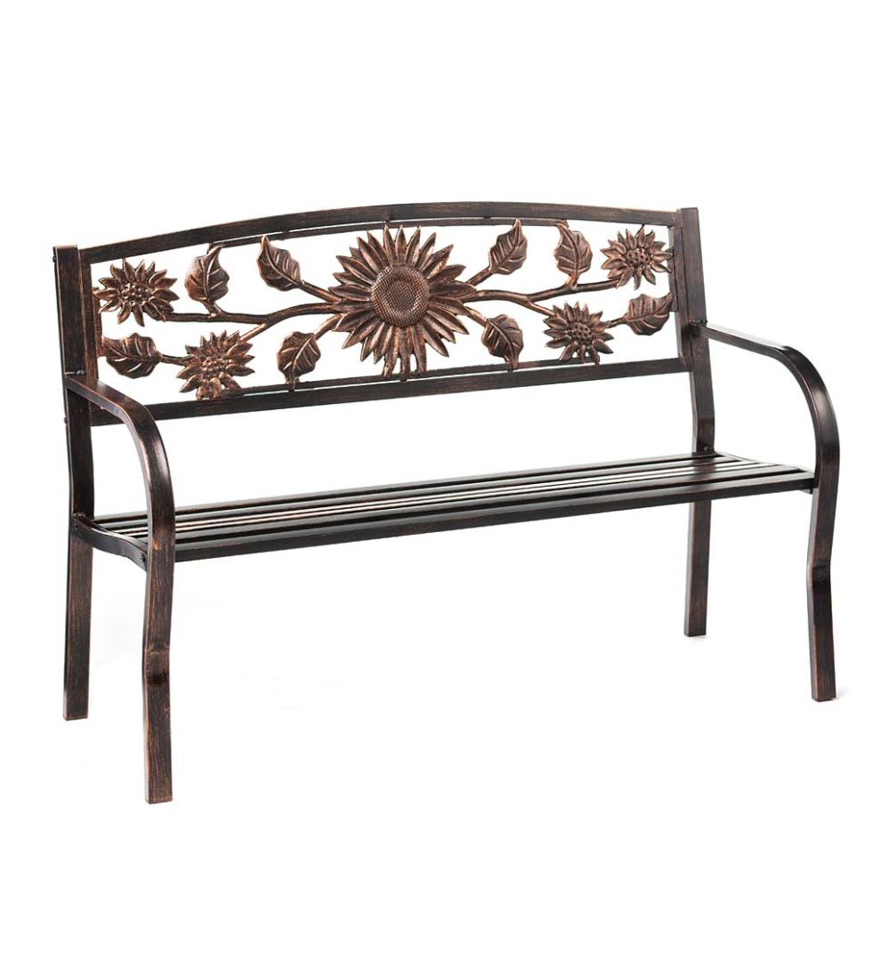 Plow &amp; Hearth Metal Furniture | Outdoor Living Sunflower Metal Garden Bench