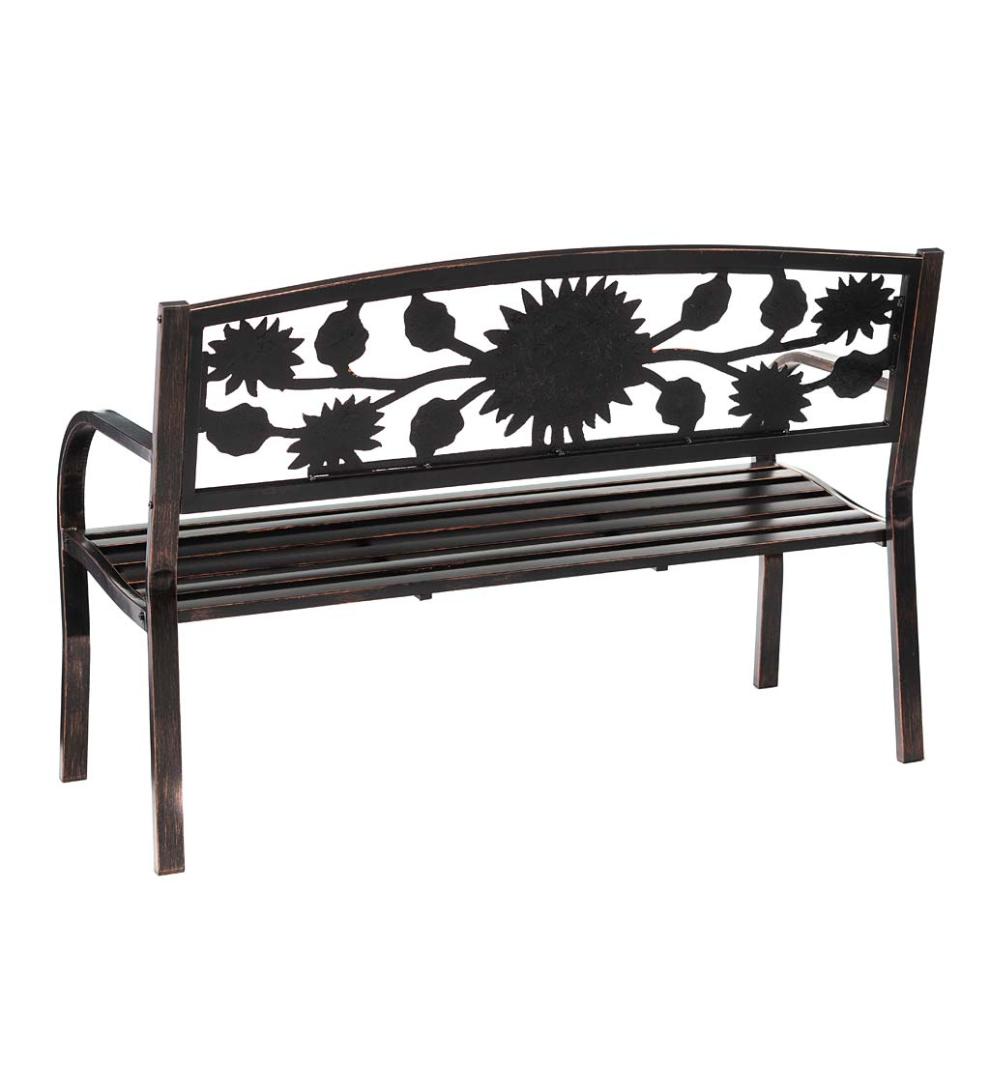 Plow &amp; Hearth Metal Furniture | Outdoor Living Sunflower Metal Garden Bench