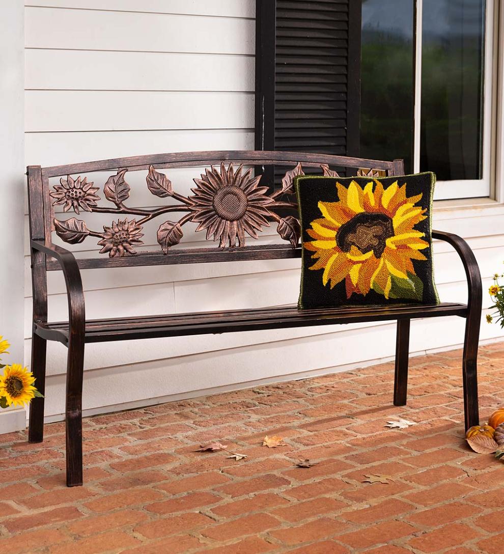 Plow &amp; Hearth Metal Furniture | Outdoor Living Sunflower Metal Garden Bench