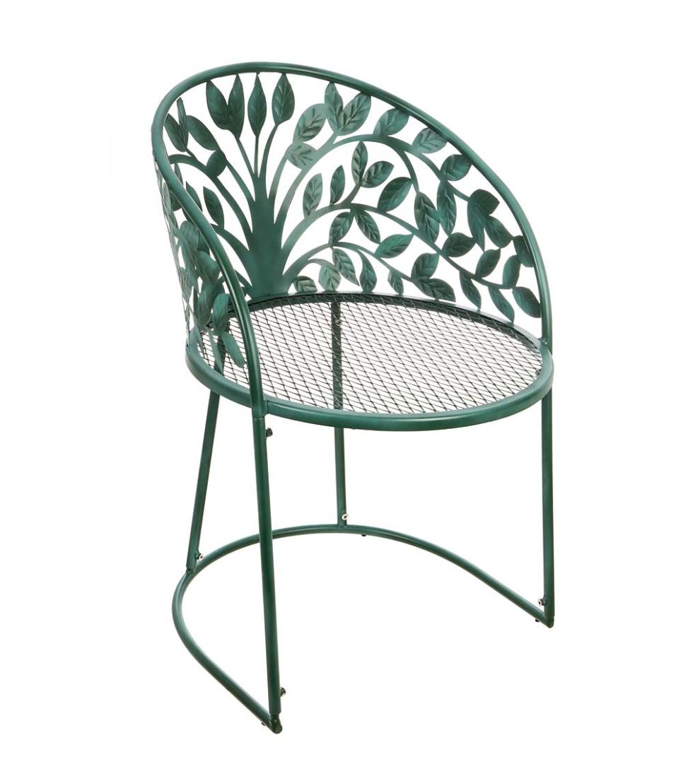 Plow &amp; Hearth Metal Furniture | Outdoor Living Tree Of Life Metal Garden Chair With Side Table, 2-Piece Set