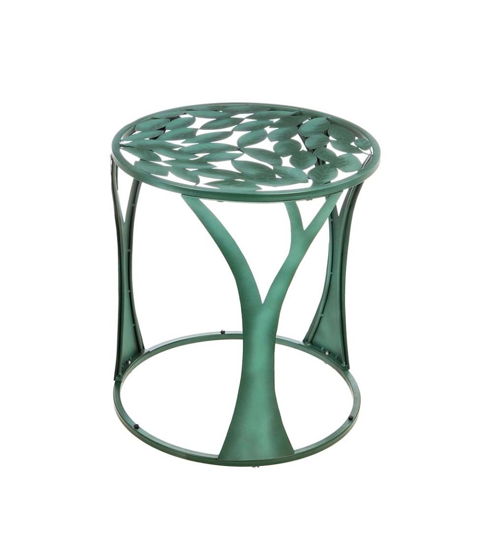 Plow &amp; Hearth Metal Furniture | Outdoor Living Tree Of Life Metal Garden Chair With Side Table, 2-Piece Set