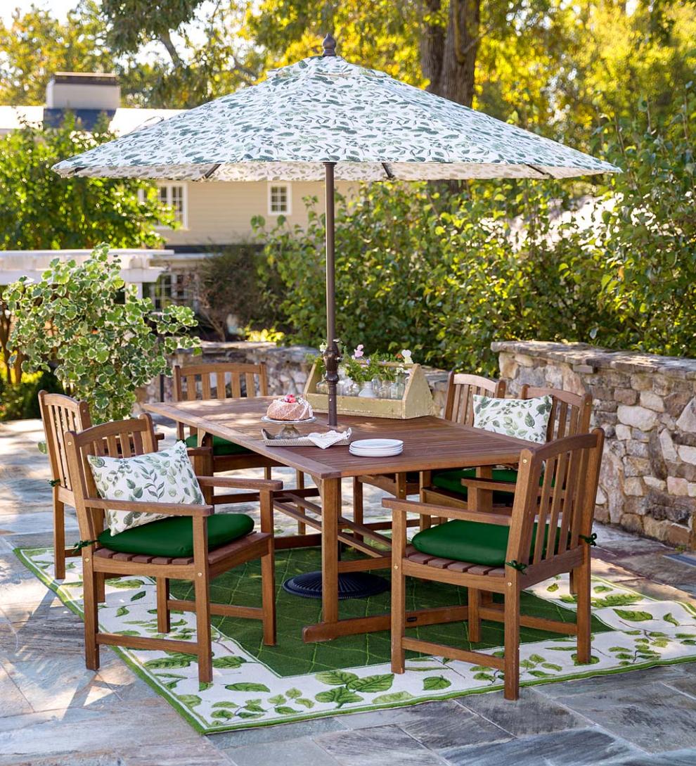 Plow &amp; Hearth Outdoor Dining | Outdoor Living Lancaster Outdoor Furniture Collection, Eucalyptus Wood Extension Table And 6 Chairs