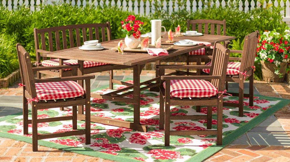 Plow &amp; Hearth Outdoor Dining | Outdoor Living Lancaster Outdoor Furniture Collection, Eucalyptus Wood Extension Table And 6 Chairs