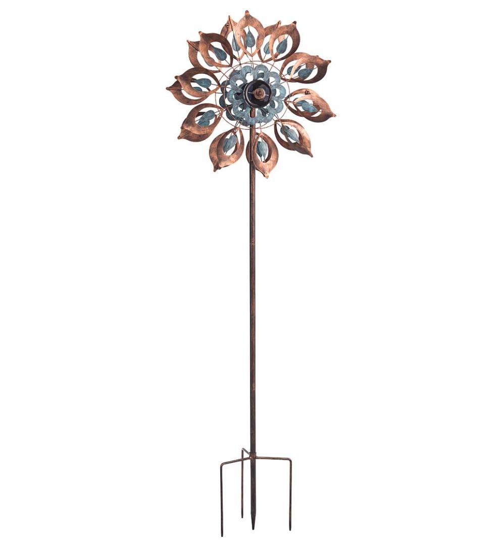 Plow &amp; Hearth Outdoor Lamps &amp; Lighting | Outdoor Living Antique Blue And Copper Lily Flower Solar Wind Spinner