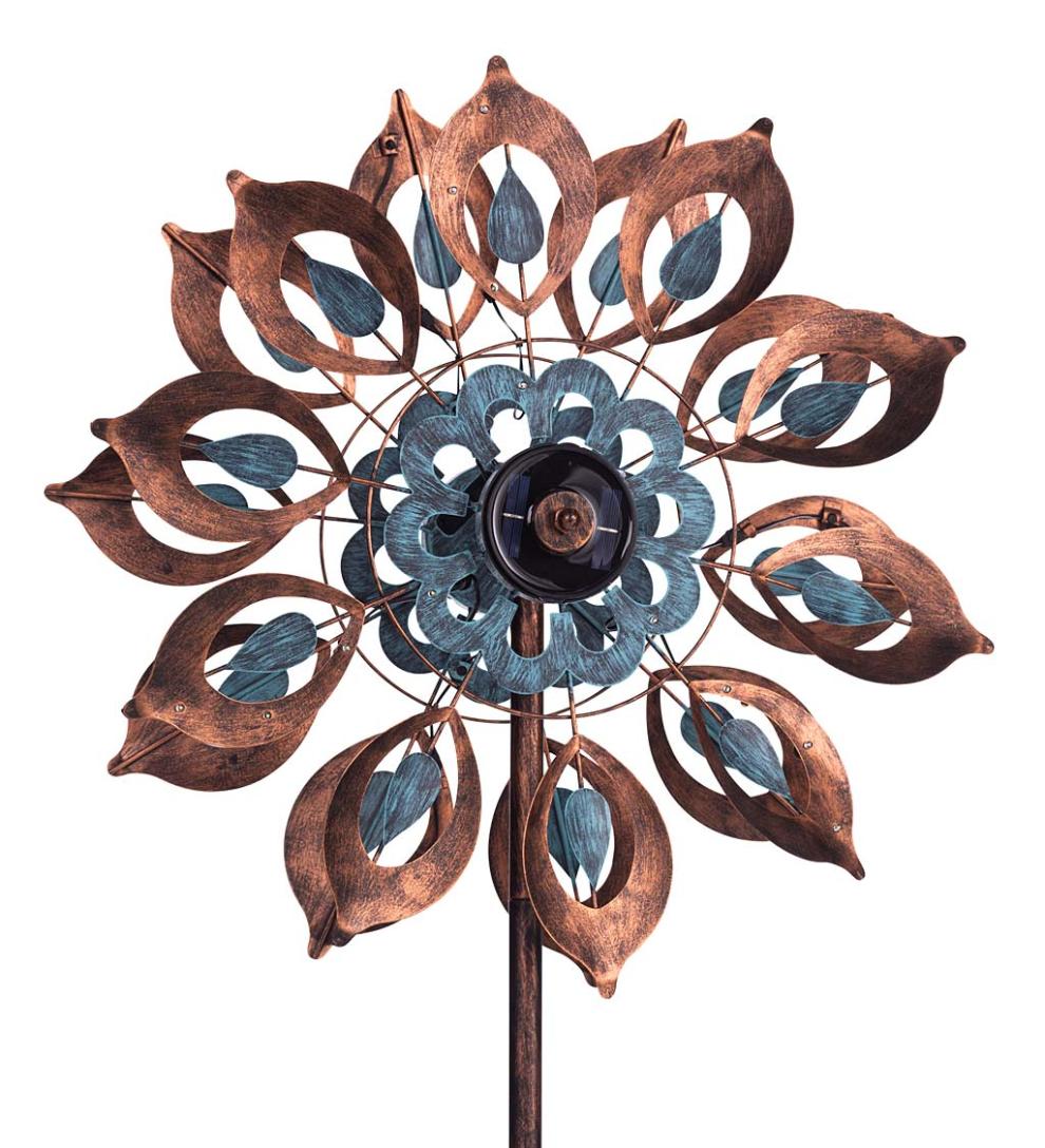 Plow &amp; Hearth Outdoor Lamps &amp; Lighting | Outdoor Living Antique Blue And Copper Lily Flower Solar Wind Spinner