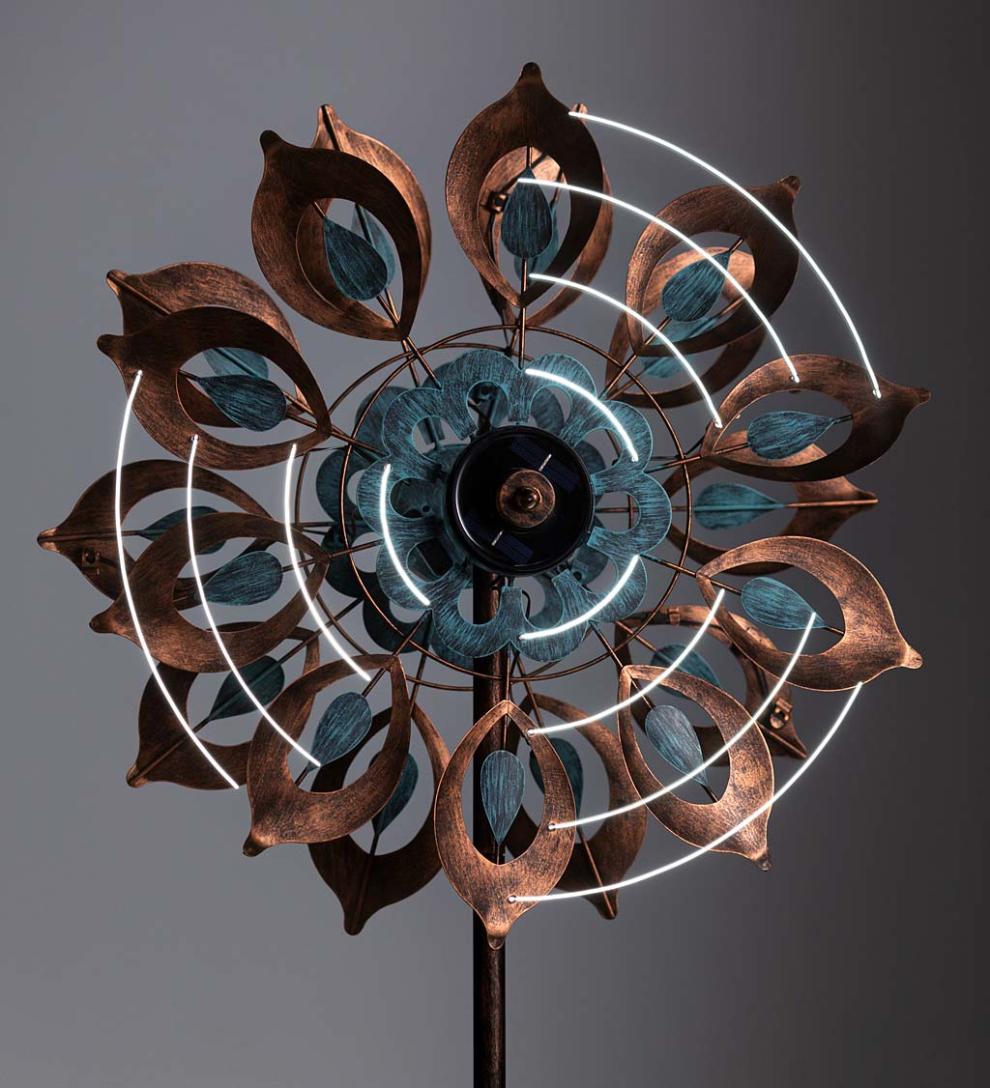 Plow &amp; Hearth Outdoor Lamps &amp; Lighting | Outdoor Living Antique Blue And Copper Lily Flower Solar Wind Spinner