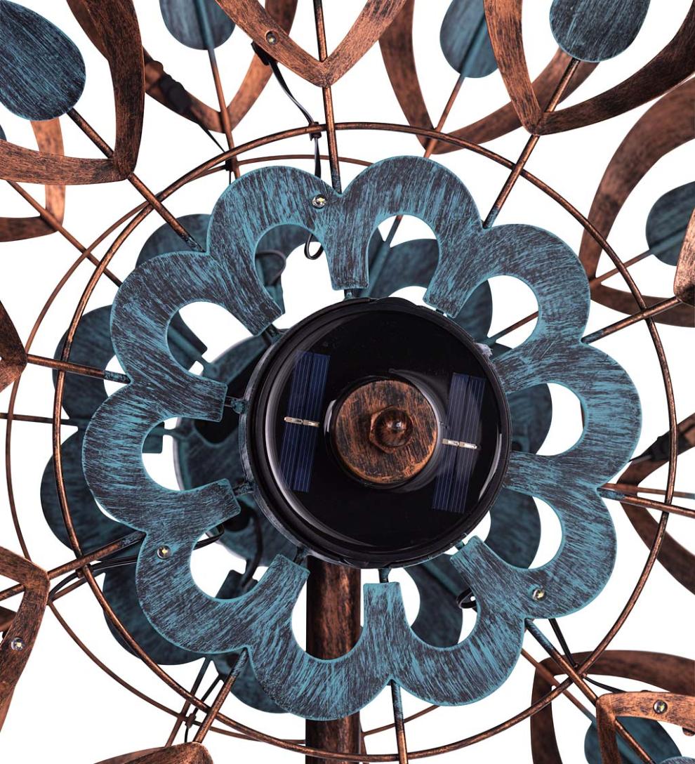 Plow &amp; Hearth Outdoor Lamps &amp; Lighting | Outdoor Living Antique Blue And Copper Lily Flower Solar Wind Spinner