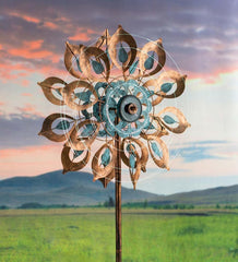 Plow &amp; Hearth Outdoor Lamps &amp; Lighting | Outdoor Living Antique Blue And Copper Lily Flower Solar Wind Spinner