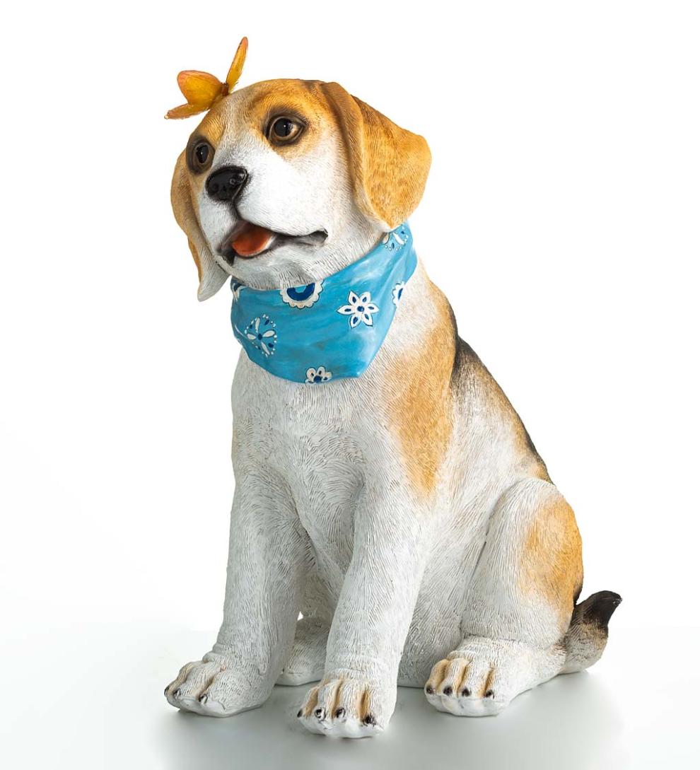Plow &amp; Hearth Outdoor Lamps &amp; Lighting | Outdoor Living Beagle Puppy With Solar Butterfly Garden Statue