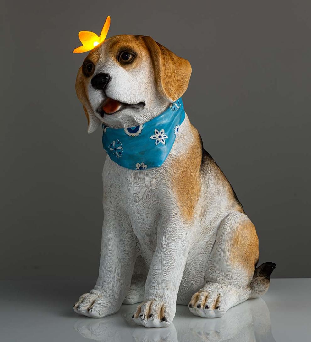 Plow &amp; Hearth Outdoor Lamps &amp; Lighting | Outdoor Living Beagle Puppy With Solar Butterfly Garden Statue