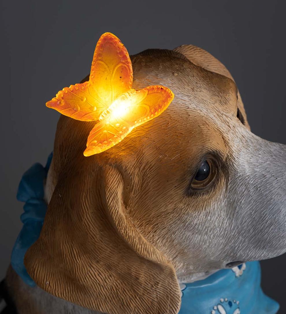 Plow &amp; Hearth Outdoor Lamps &amp; Lighting | Outdoor Living Beagle Puppy With Solar Butterfly Garden Statue