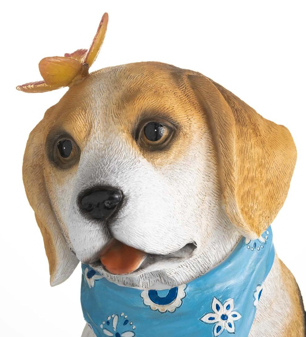 Plow &amp; Hearth Outdoor Lamps &amp; Lighting | Outdoor Living Beagle Puppy With Solar Butterfly Garden Statue