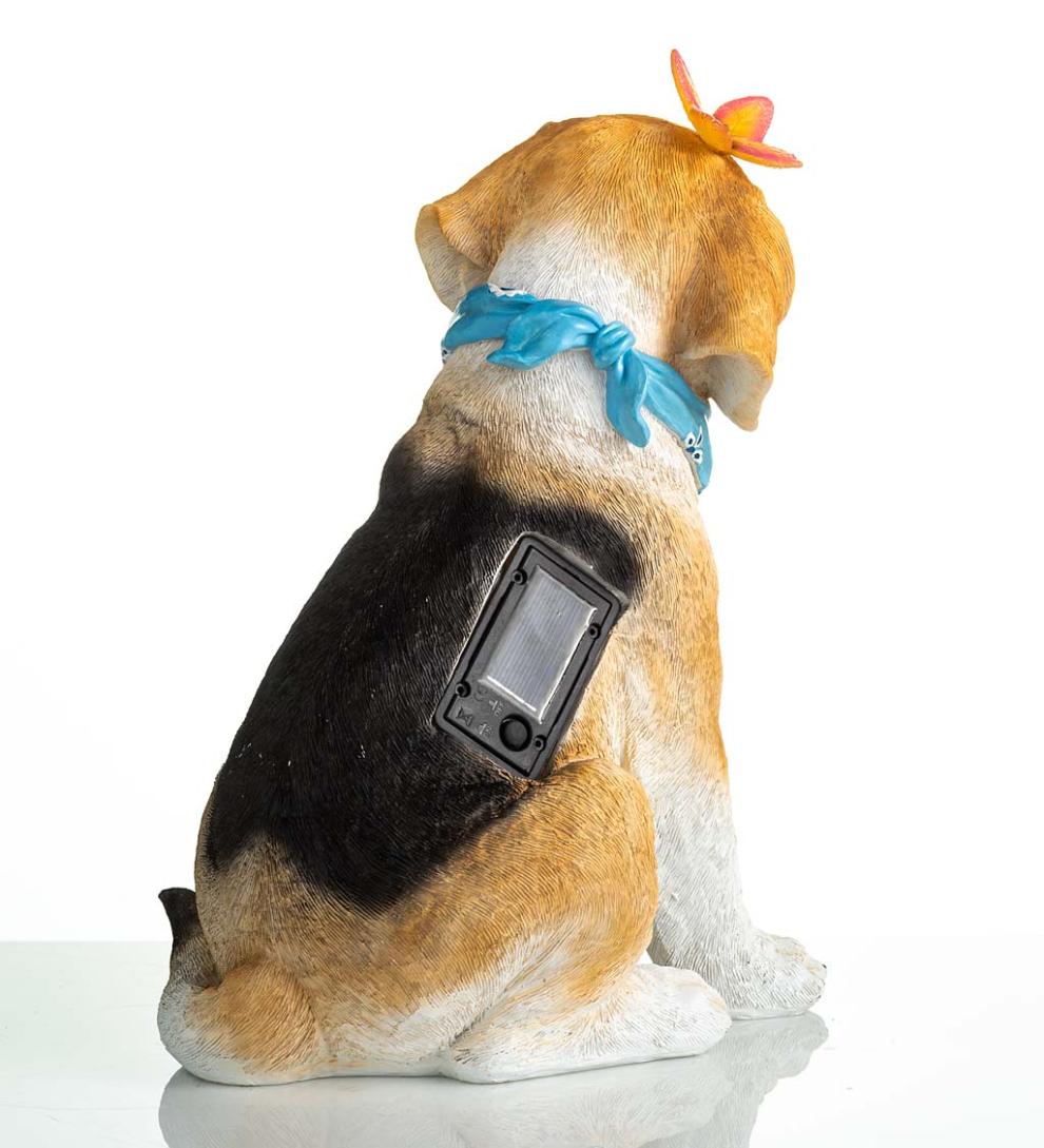 Plow &amp; Hearth Outdoor Lamps &amp; Lighting | Outdoor Living Beagle Puppy With Solar Butterfly Garden Statue