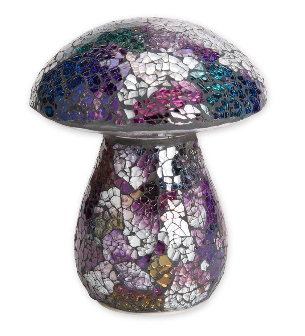 Plow &amp; Hearth Outdoor Lamps &amp; Lighting | Outdoor Living Glass Mosaic Mushroom Lawn Ornament - Amber