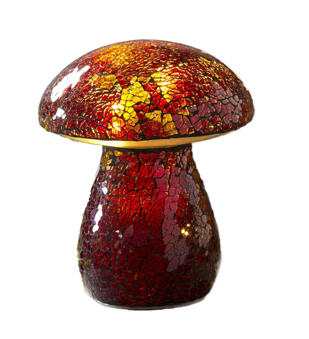 Plow &amp; Hearth Outdoor Lamps &amp; Lighting | Outdoor Living Glass Mosaic Mushroom Lawn Ornament - Amber