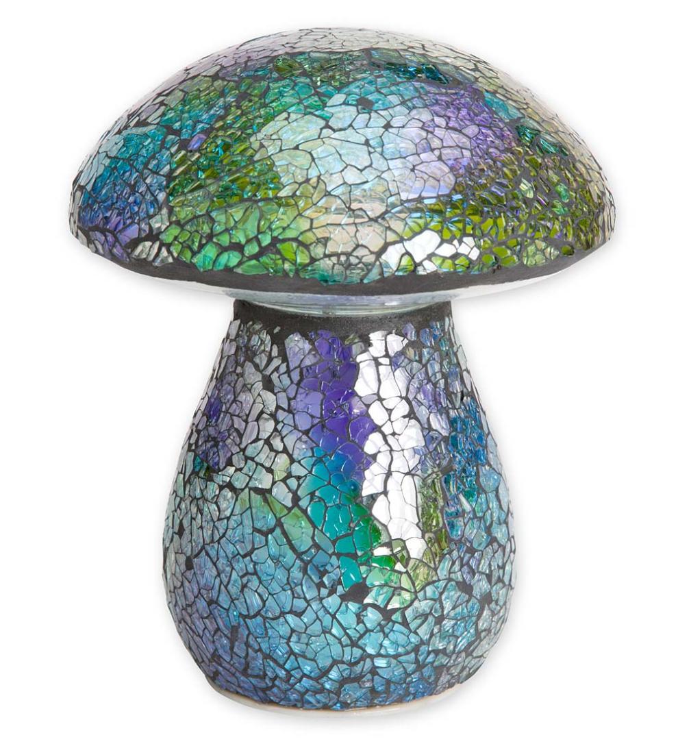 Plow &amp; Hearth Outdoor Lamps &amp; Lighting | Outdoor Living Glass Mosaic Mushroom Lawn Ornament - Amber