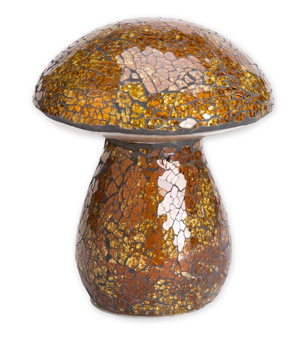 Plow &amp; Hearth Outdoor Lamps &amp; Lighting | Outdoor Living Glass Mosaic Mushroom Lawn Ornament - Amber