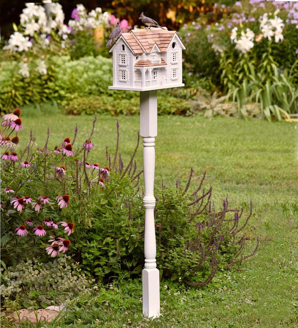 Plow &amp; Hearth Outdoor Lamps &amp; Lighting | Outdoor Living Kingsgate Cottage Lighted Birdhouse And Pedestal Pole Set