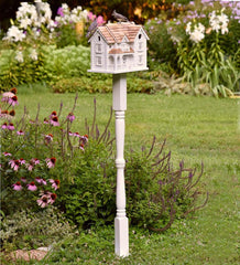 Plow &amp; Hearth Outdoor Lamps &amp; Lighting | Outdoor Living Kingsgate Cottage Lighted Birdhouse And Pedestal Pole Set