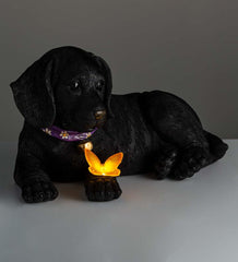 Plow &amp; Hearth Outdoor Lamps &amp; Lighting | Outdoor Living Labrador Retriever Puppy Statue With Solar Butterfly