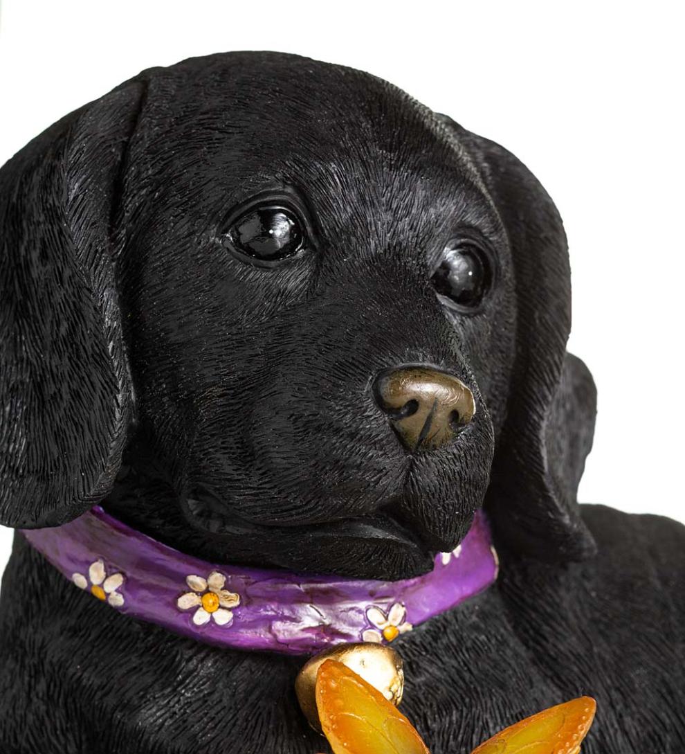 Plow &amp; Hearth Outdoor Lamps &amp; Lighting | Outdoor Living Labrador Retriever Puppy Statue With Solar Butterfly