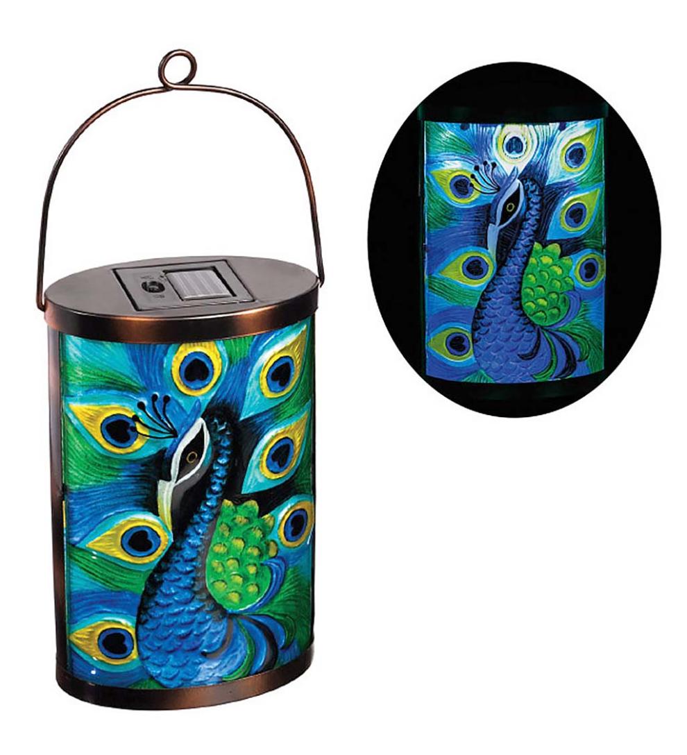 Plow &amp; Hearth Outdoor Lamps &amp; Lighting | Outdoor Living Peacock Solar Glass Lantern