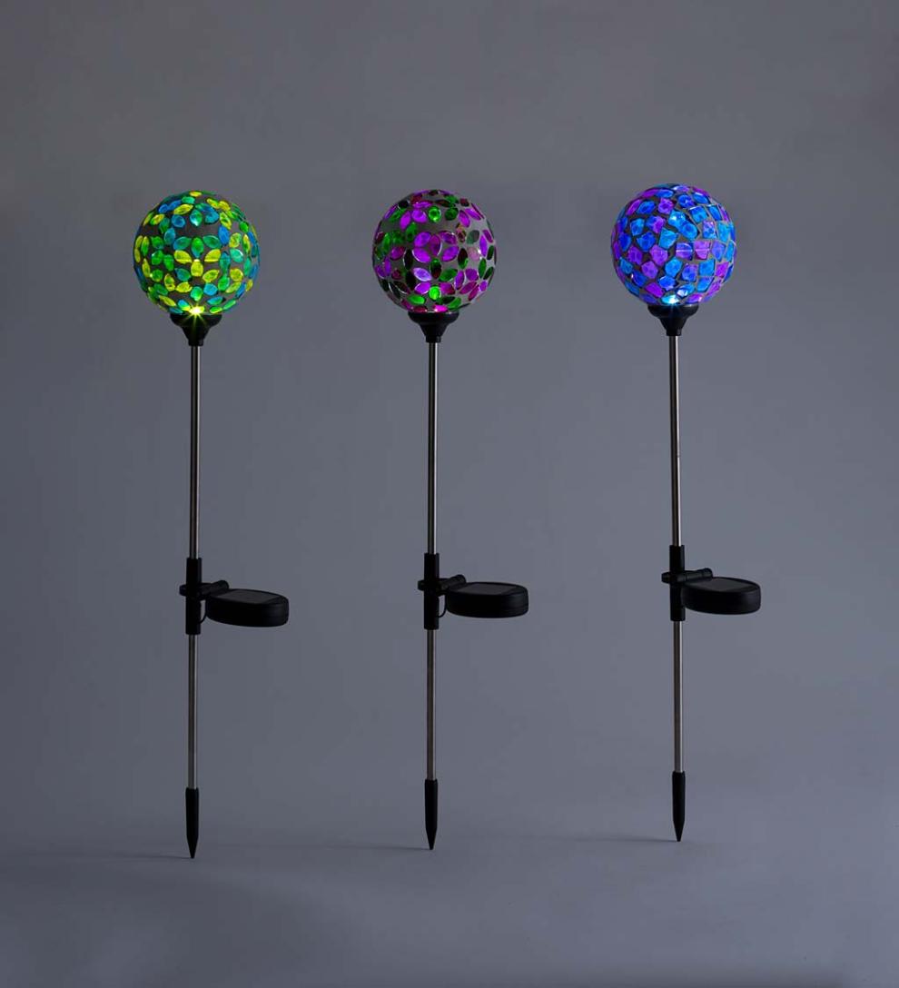 Plow &amp; Hearth Outdoor Lamps &amp; Lighting | Outdoor Living Pieced Glass Mosaic Solar Garden Stakes, Set Of 3