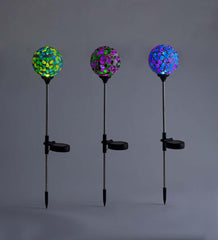 Plow &amp; Hearth Outdoor Lamps &amp; Lighting | Outdoor Living Pieced Glass Mosaic Solar Garden Stakes, Set Of 3
