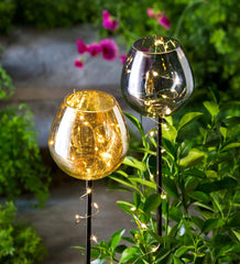 Plow &amp; Hearth Outdoor Lamps &amp; Lighting | Outdoor Living Smokey Glass Goblet Garden Stakes, Set Of 2