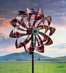 Plow &amp; Hearth Outdoor Lamps &amp; Lighting | Outdoor Living Solar Lighted Led Flower Metal Wind Spinner With Bi-Direction Rotors - Antique