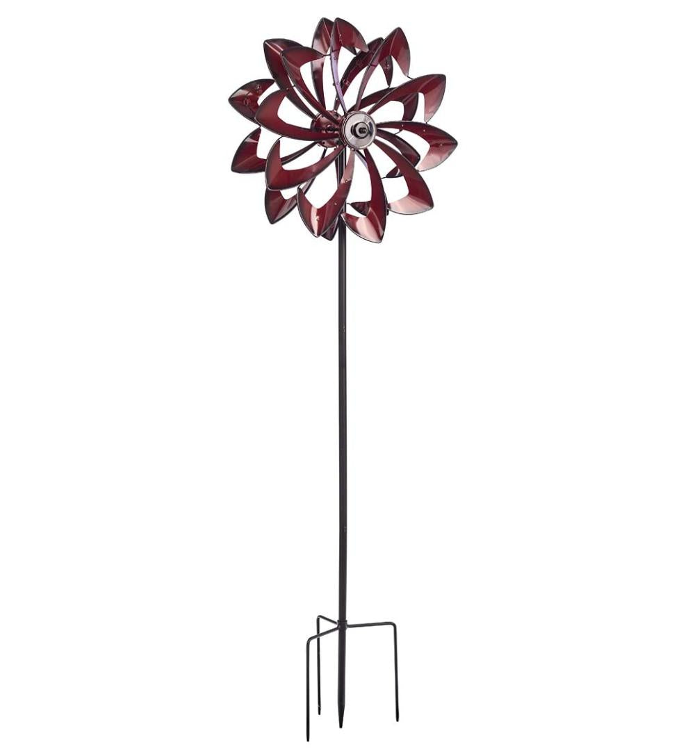 Plow &amp; Hearth Outdoor Lamps &amp; Lighting | Outdoor Living Solar Lighted Led Flower Metal Wind Spinner With Bi-Direction Rotors - Antique