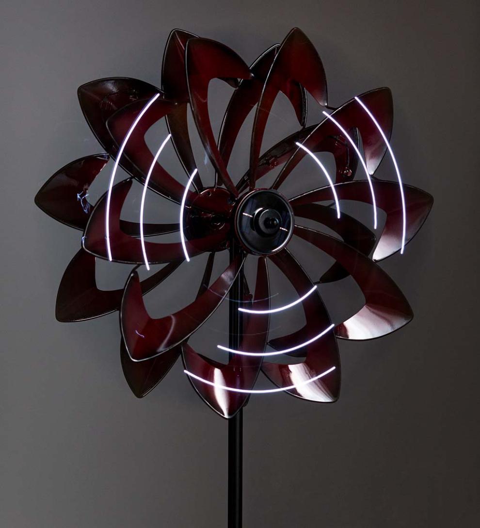 Plow &amp; Hearth Outdoor Lamps &amp; Lighting | Outdoor Living Solar Lighted Led Flower Metal Wind Spinner With Bi-Direction Rotors - Antique