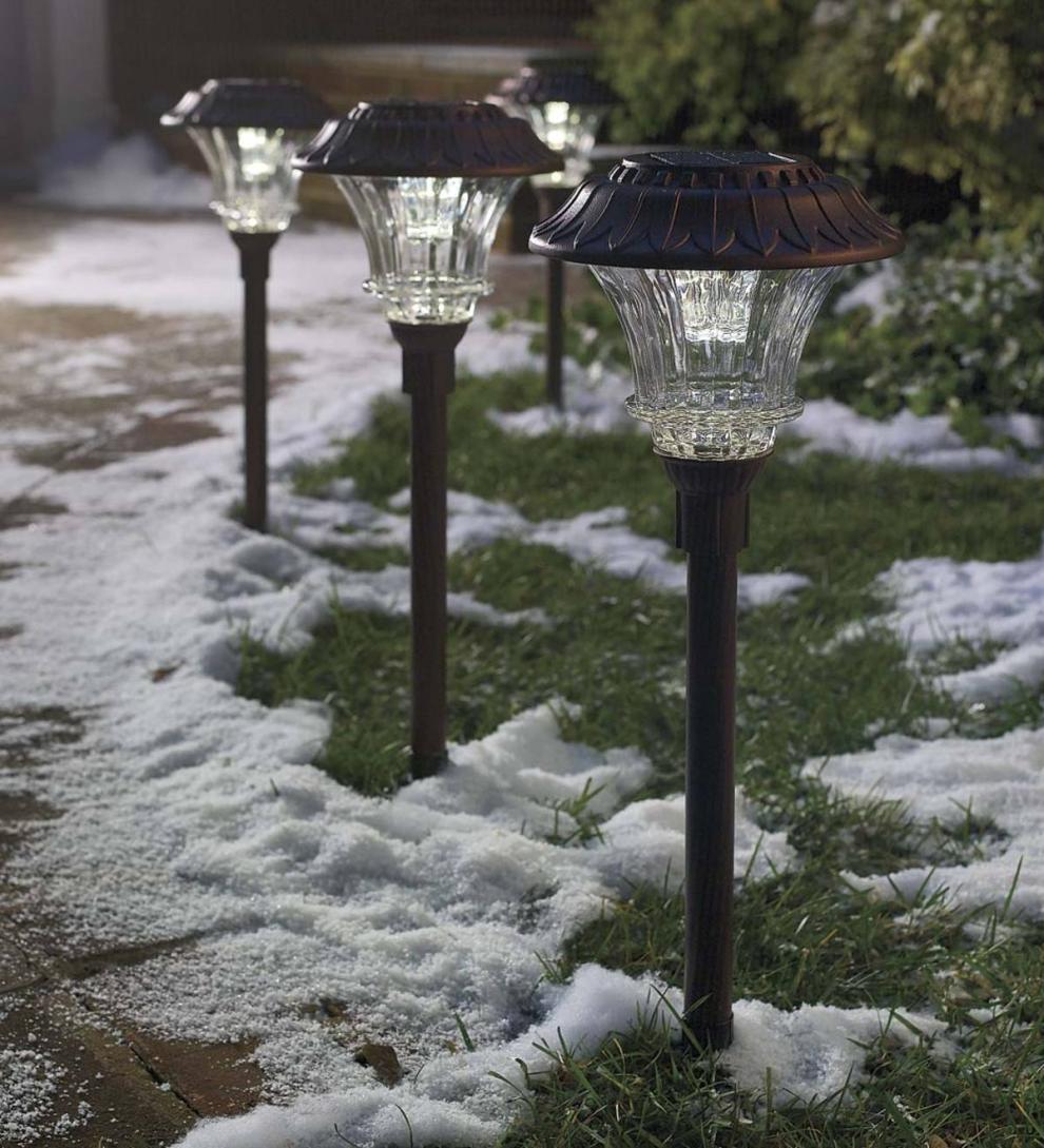 Plow &amp; Hearth Outdoor Lamps &amp; Lighting | Outdoor Living Super-Bright Solar Led Path Lights, Set Of 4 - Black