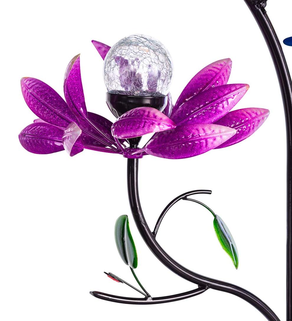 Plow &amp; Hearth Outdoor Lamps &amp; Lighting | Outdoor Living Triple Flower Spinner With Color-Changing Solar Crackle Glass Orbs