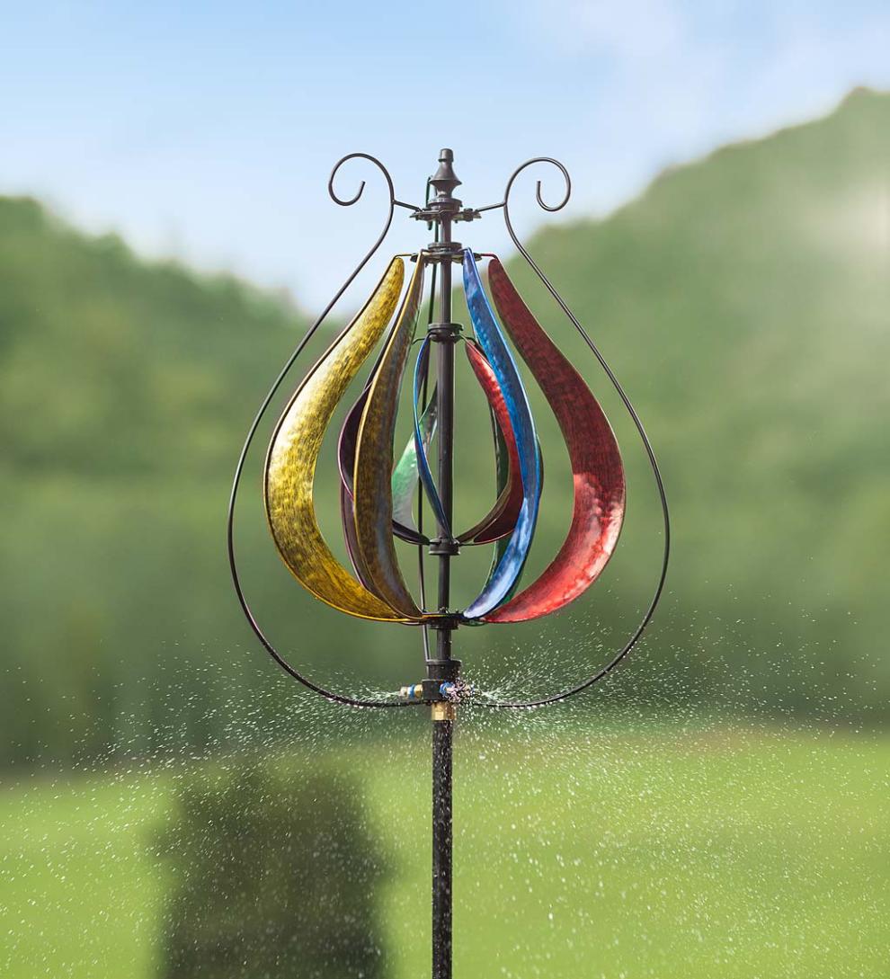 Plow &amp; Hearth Outdoor Lamps &amp; Lighting | Outdoor Living Water Misting Garden Wind Spinner - Verdigris Copper