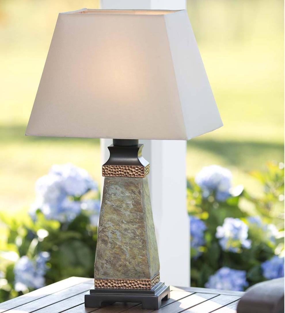 Plow &amp; Hearth Outdoor Lamps &amp; Lighting | Outdoor Living Weatherproof Slate Outdoor Table Lamp