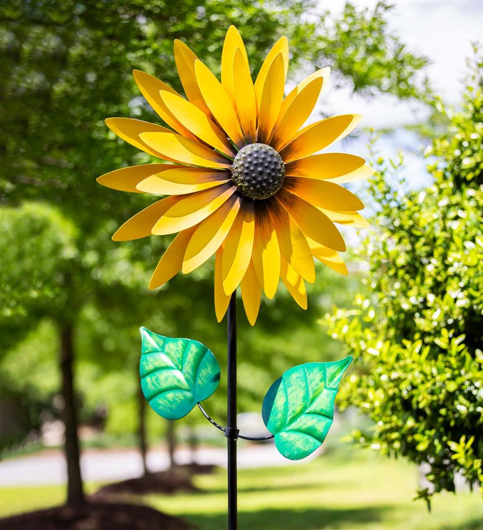 Plow &amp; Hearth Outdoor Lamps &amp; Lighting | Outdoor Living Yellow Sunflower Wind Spinner