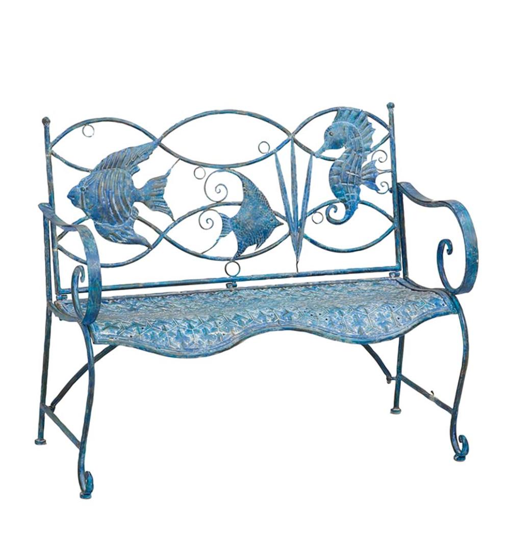 Plow &amp; Hearth Outdoor Seating Sets | Outdoor Living Blue Tropical Fish Metal Bench