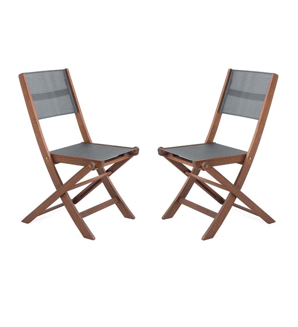 Plow &amp; Hearth Outdoor Seating Sets | Outdoor Living Eucalyptus Wood Outdoor Bistro Set With 2 Textilene Fabric Chairs