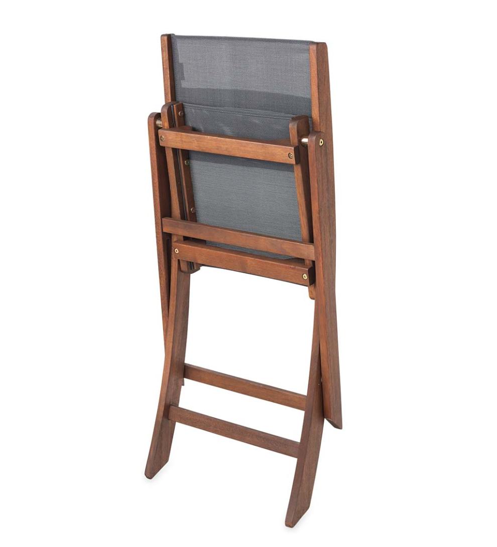 Plow &amp; Hearth Outdoor Seating Sets | Outdoor Living Eucalyptus Wood Outdoor Bistro Set With 2 Textilene Fabric Chairs