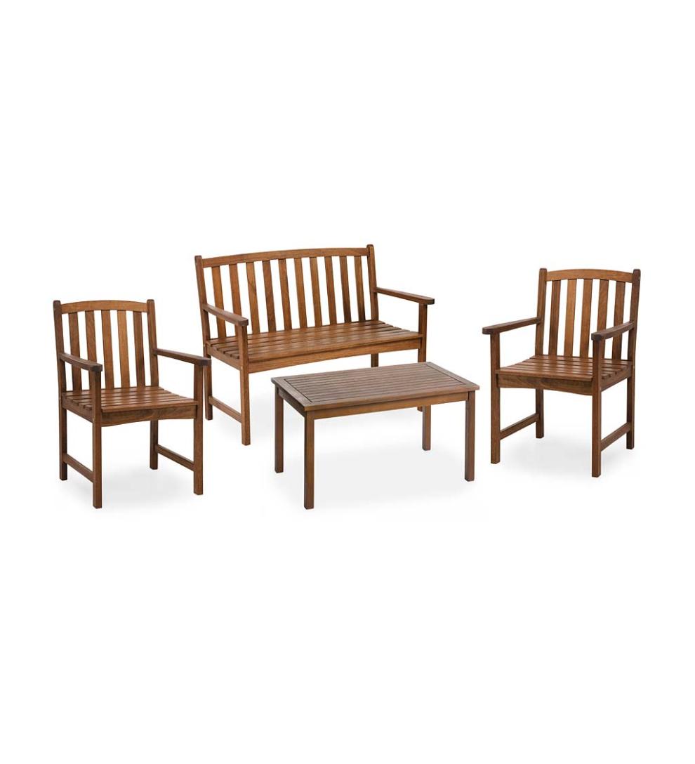 Plow &amp; Hearth Outdoor Seating Sets | Outdoor Living Lancaster Eucalyptus Outdoor Seating, 4-Piece Set - Natural