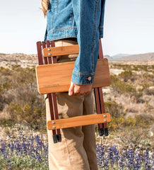 Plow &amp; Hearth Outdoor Side Tables | Outdoor Living Bamboo Folding Camp Side Table With Wine Glass Holder - Bamboo/Bronze