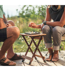 Plow &amp; Hearth Outdoor Side Tables | Outdoor Living Bamboo Folding Camp Side Table With Wine Glass Holder - Bamboo/Bronze