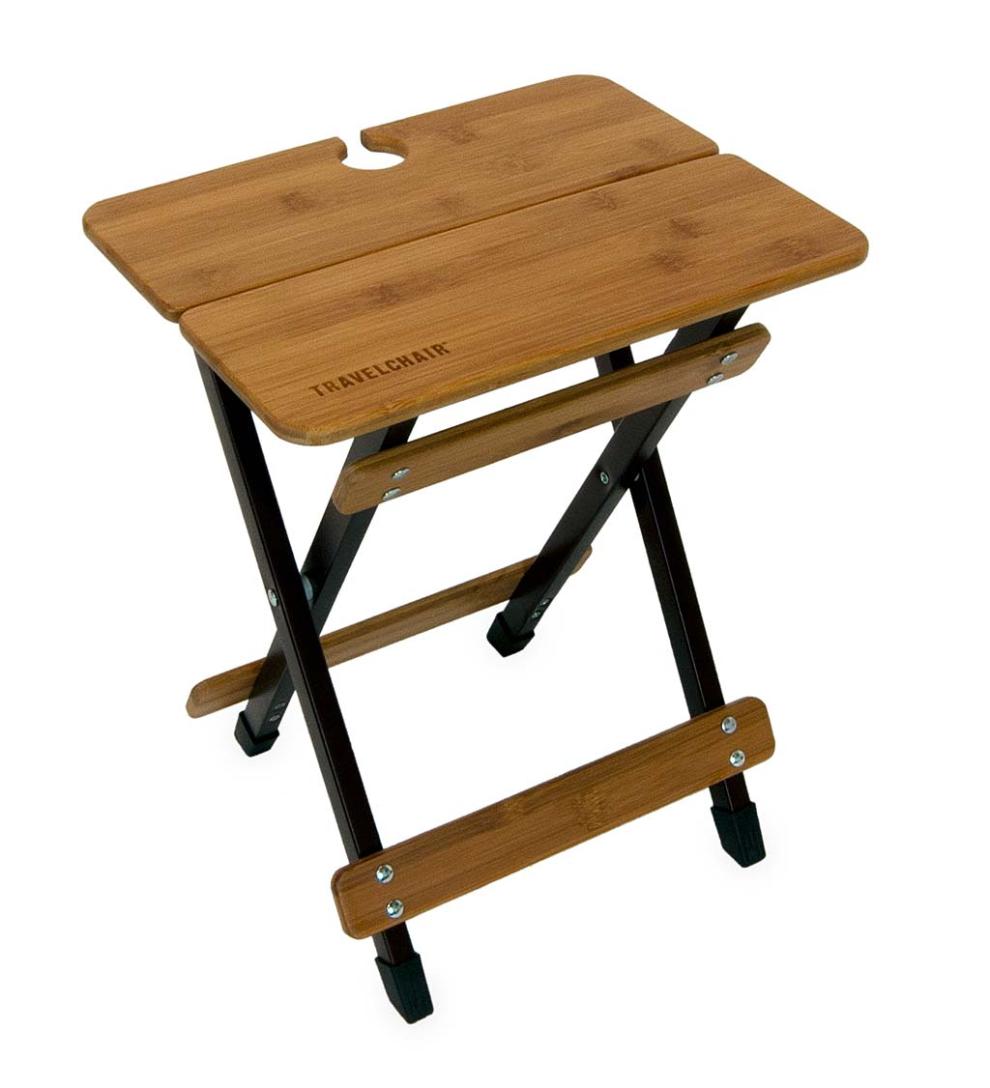 Plow &amp; Hearth Outdoor Side Tables | Outdoor Living Bamboo Folding Camp Side Table With Wine Glass Holder - Bamboo/Bronze