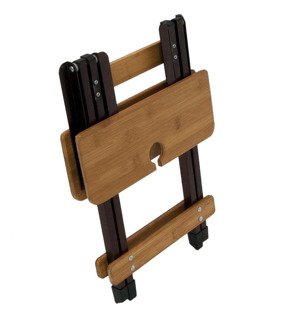 Plow &amp; Hearth Outdoor Side Tables | Outdoor Living Bamboo Folding Camp Side Table With Wine Glass Holder - Bamboo/Bronze