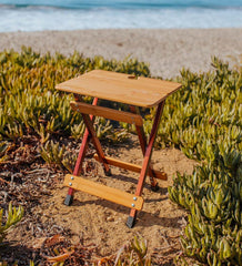 Plow &amp; Hearth Outdoor Side Tables | Outdoor Living Bamboo Folding Camp Side Table With Wine Glass Holder - Bamboo/Bronze