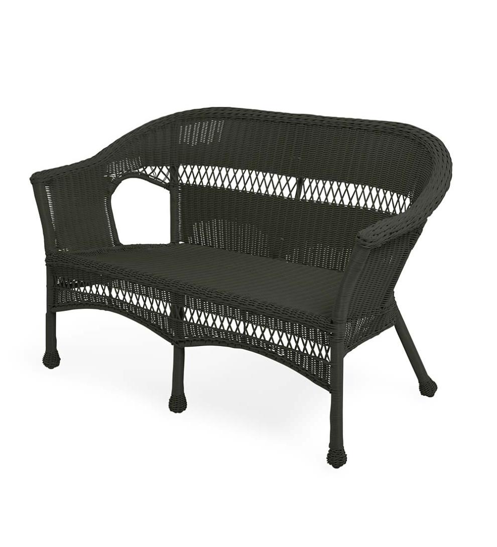 Plow &amp; Hearth Outdoor Side Tables | Outdoor Living Easy Care Resin Wicker End Table - Black