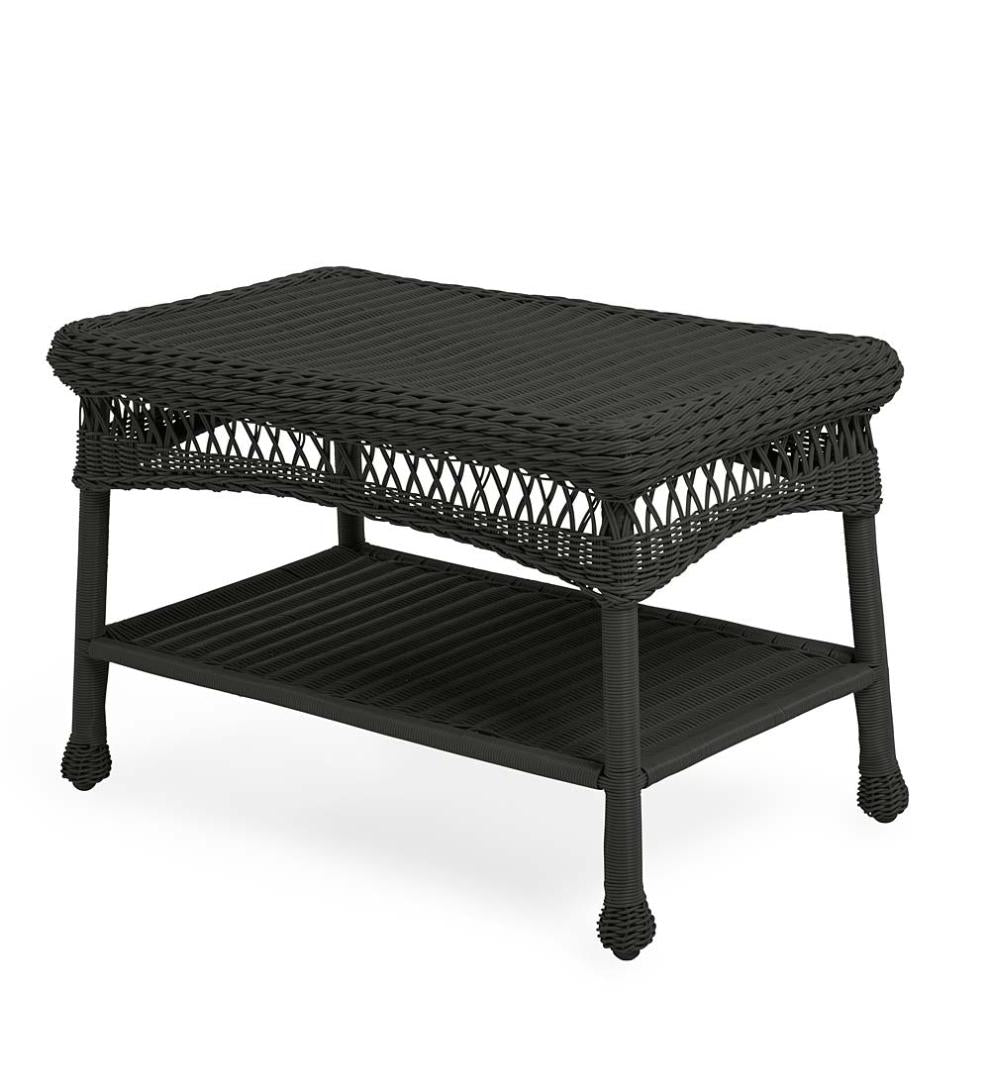 Plow &amp; Hearth Outdoor Side Tables | Outdoor Living Easy Care Resin Wicker End Table - Black