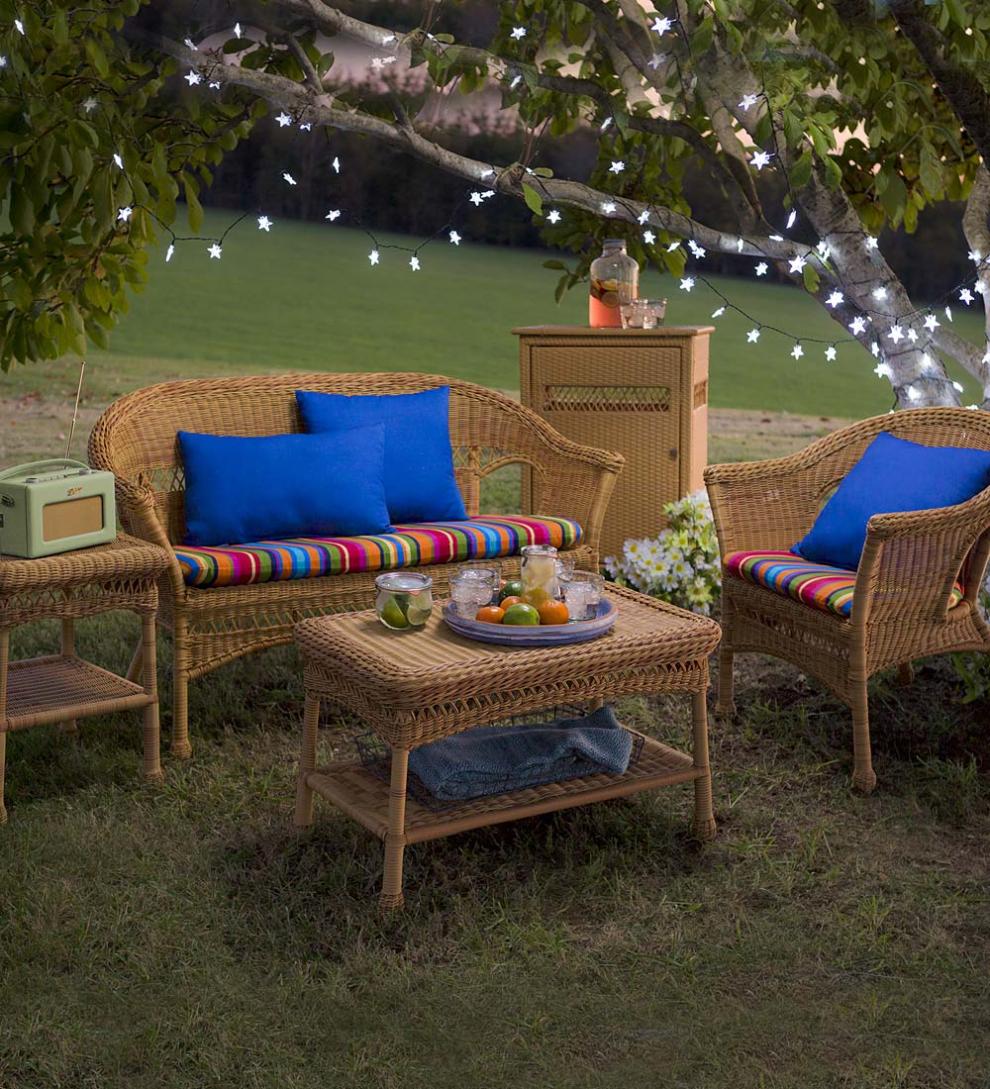 Plow &amp; Hearth Outdoor Side Tables | Outdoor Living Easy Care Resin Wicker End Table - Black